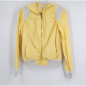 Tommy Hilfiger Y2K Yellow Jacket Size L Striped Trim and Hood